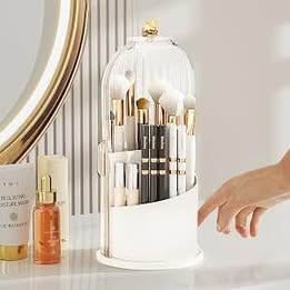 Rotating Makeup Brush Holder with Dustproof Lid