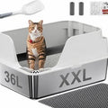 XXL 36L Stainless Steel Cat Litter Box with High Shield and Accessories