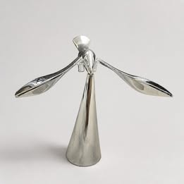 Modern Chrome Flying Bird Sculpture with Pedestal New
