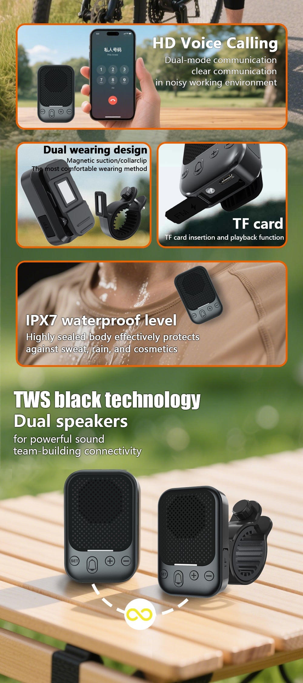 Bluetooth Speaker 2-in-1 Wearable & Handlebar