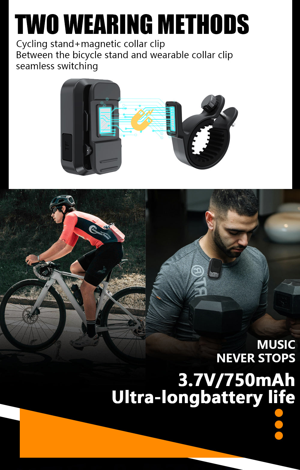 Bluetooth Speaker 2-in-1 Wearable & Handlebar